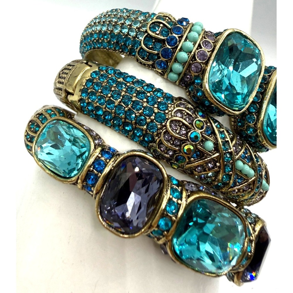 Heidi Daus Triple Play Crystal Bangle Bracelet 3 pc BLUE SZ S/M STUNNING BLUES! - Picture 3 of 12